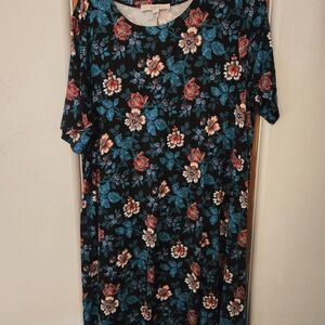 LOFT Floral Dress in Black and Red